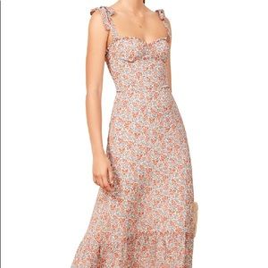 Reformation Floral Midi Dress - White and Orange